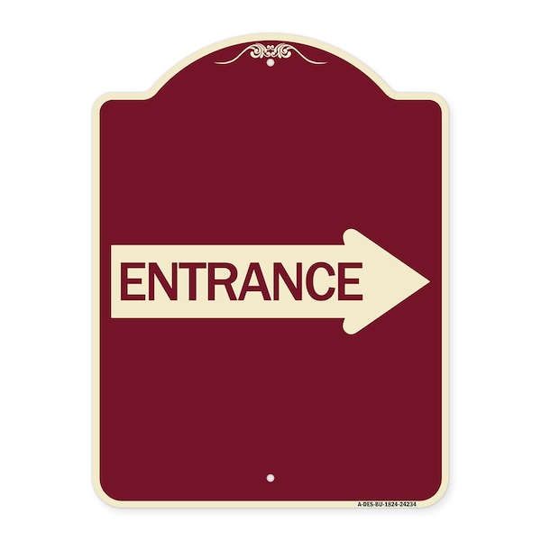 Designer Series Right Arrow Entrance, Burgundy Heavy-Gauge Aluminum Sign, 24" x 18", BU-1824-24234